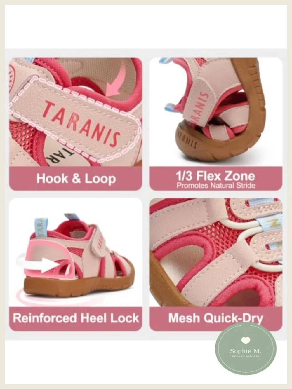 Toddler Boys Girls Closed Toe Athletic Mesh Sandals with Hook and Loop Straps